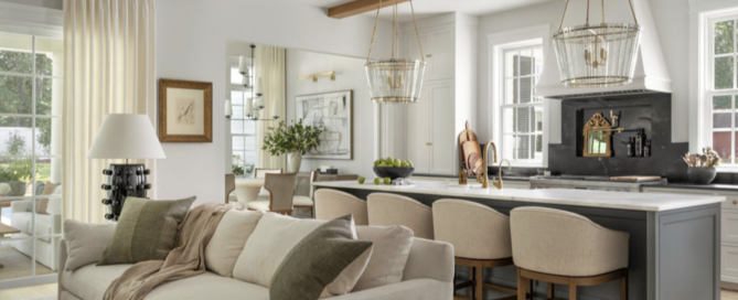 ecraft custom luxury rustic home kitchen and living room with open floorplan and modern touches